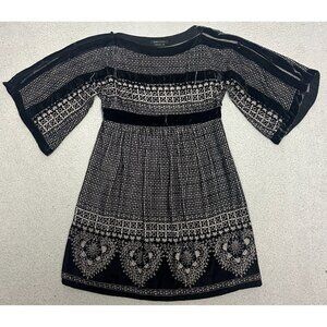 Y2K BCBG Silk Tunic Dress Burnout Velvet Black Flowy Lined Silk Blend